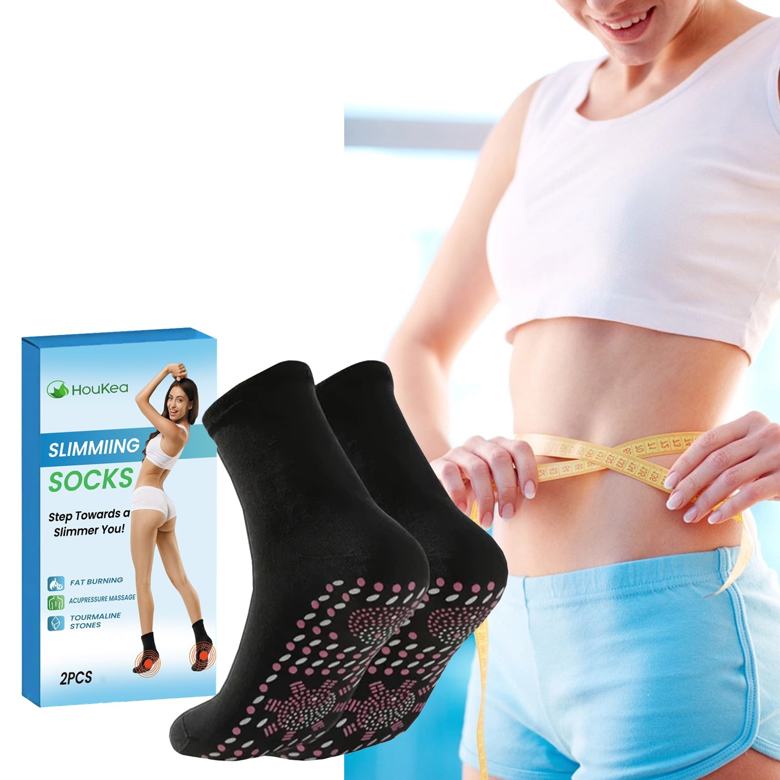 HouKea Stretch Socks, Firming Skin Friendly Soft And Comfortable Non-Slip Elastic Socks Foot Massage Treatment Leg Shaping