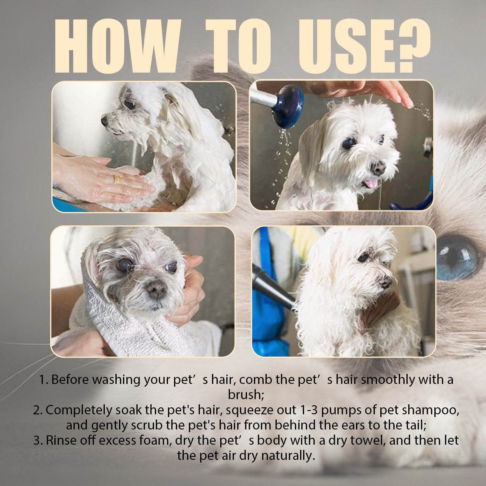Pet Shampoo, Gentle Cleansing Of Pet Cat And Dog Hair With Smooth Unknotted Shampoo