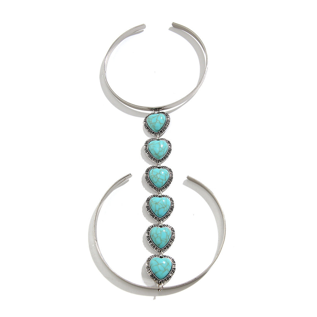 Bohemian style geometric metal arm ring Leg Chain minimalist imitation turquoise arm chain