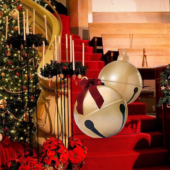 New inflatable Christmas bell with bow decoration for outdoor courtyard decoration