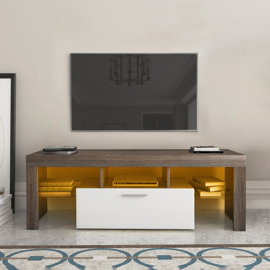 20 minutes quick assembly brown simple modern TV stand cabinet Brown + whiteTV bracket
