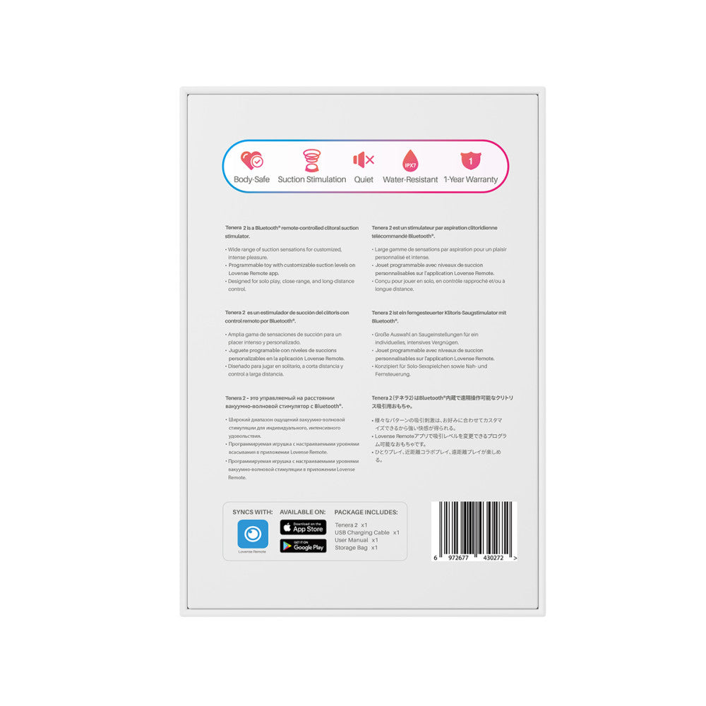 Lovense Tenera 2 Suction Vibrator - Pink/Blue