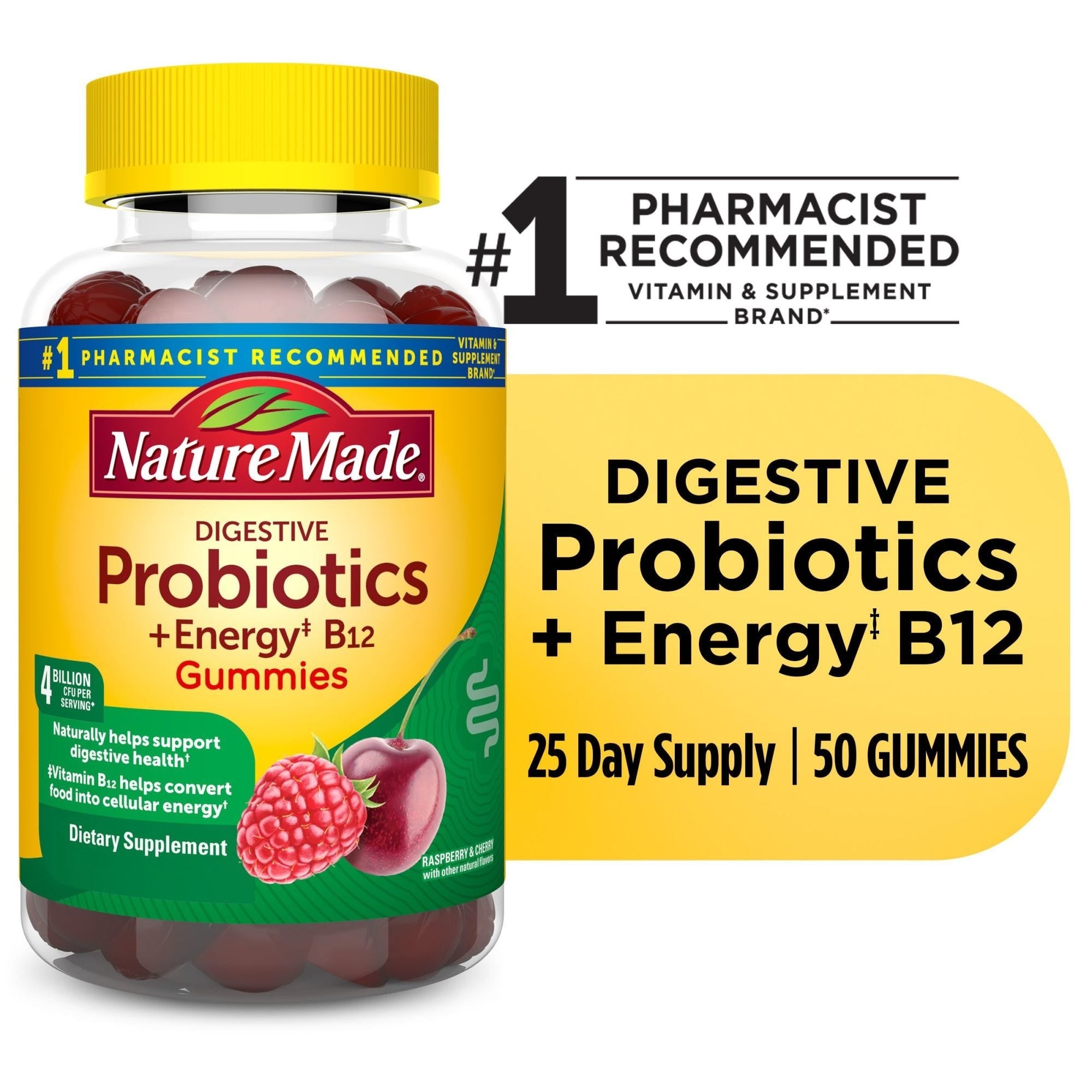 Nature Made Probiotics + Energy B12 Raspberry Cherry Gummy 50Ea