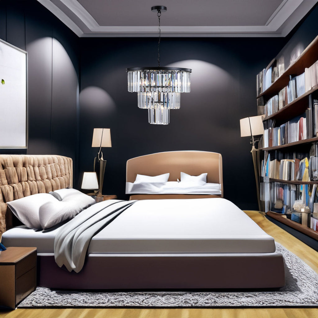 Black Luxury Crystal Chandelier Modern Chandeliers Lights Fixture Hanging Pendant Light Fixture for Dining Room Bedroom