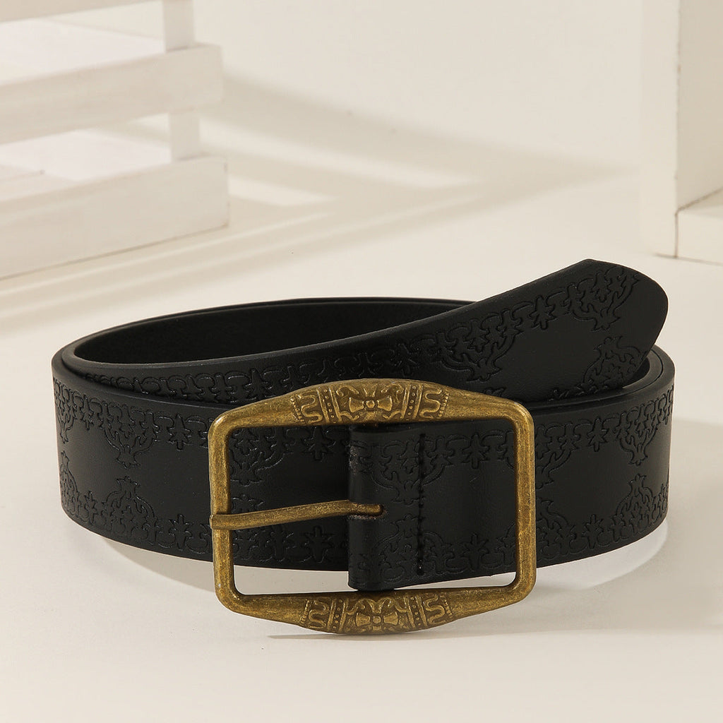 New Retro Embossing Belt Brown Alloy Ethnic Style