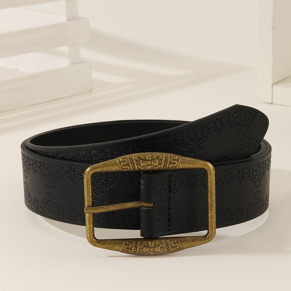 New Retro Embossing Belt Brown Alloy Ethnic Style