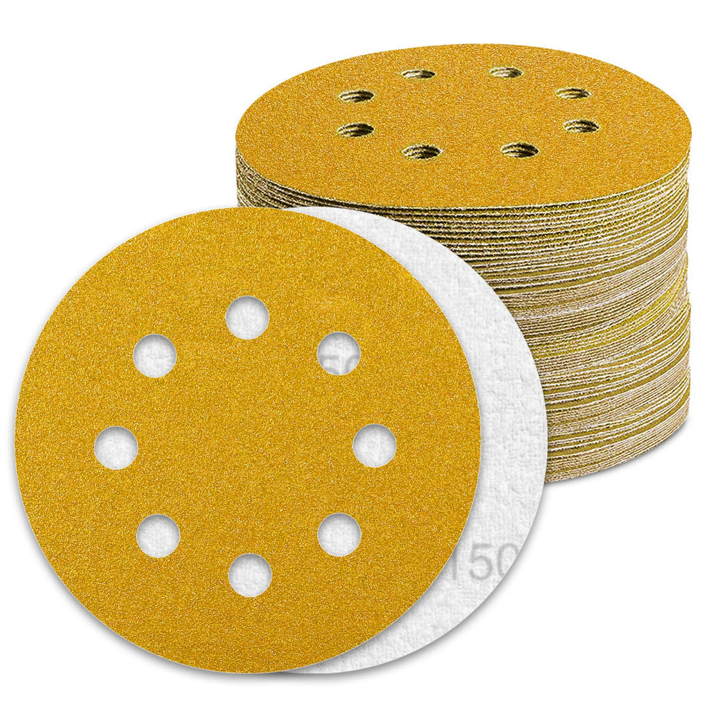 Awutzut 5 Inch 150 Grit Sanding Discs Hook Loop Orbital Sander 100PK Yellow