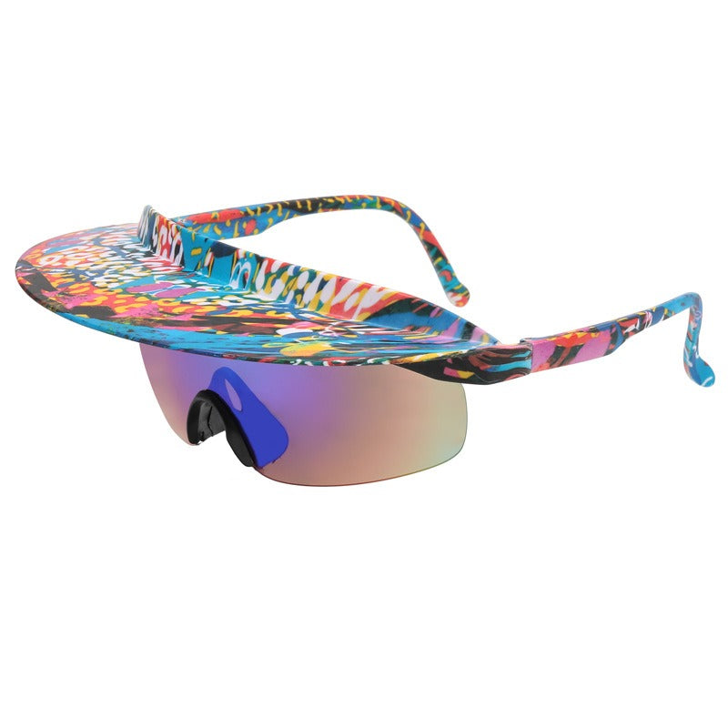 New Large Frame Cycling Glasses Men And Women Models Fashion Dazzling Hat Sunglasses Personality Brim Sunglasses