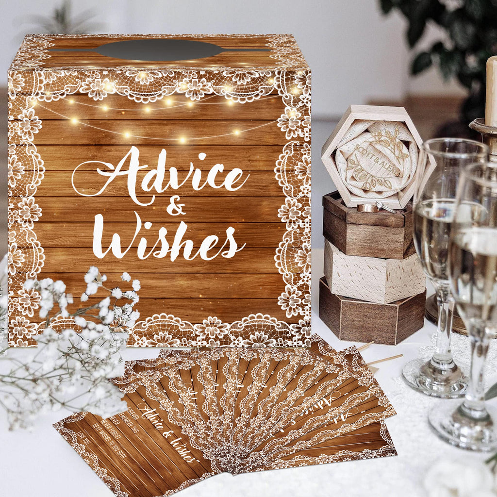 Azbuk Advice and Wishes Bridal Shower Box with 50 Cards Lace Color 001