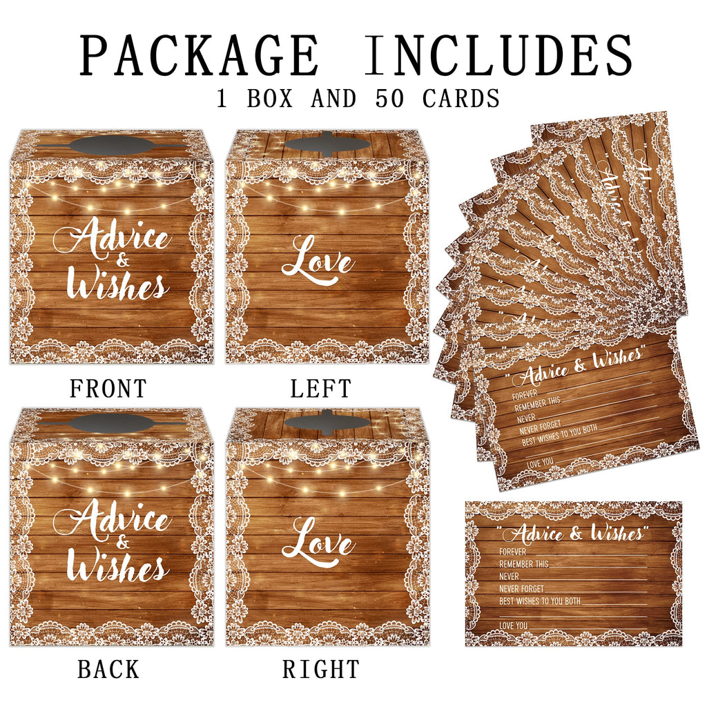Azbuk Advice and Wishes Bridal Shower Box with 50 Cards Lace Color 001