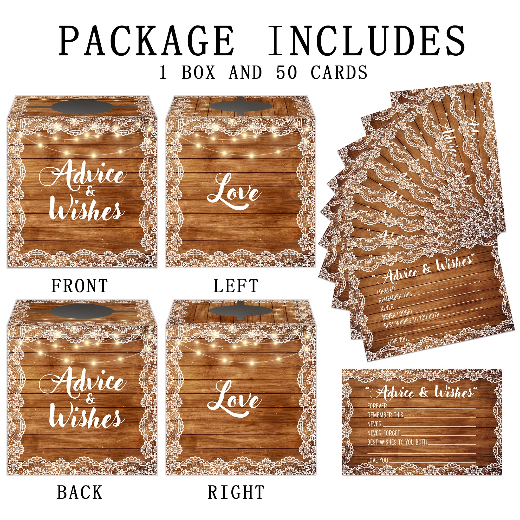 Azbuk Advice and Wishes Bridal Shower Box with 50 Cards Lace Color 001