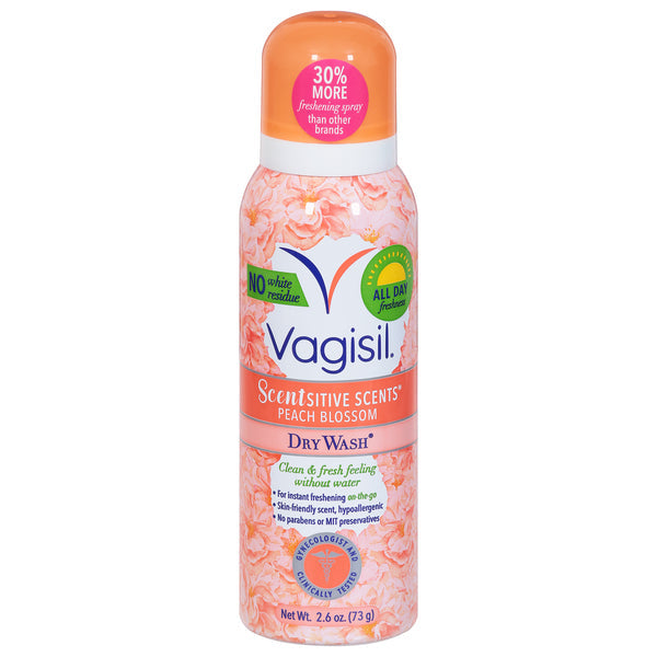 Vagisil Scentsitive Scents Dry Wash Spray, Peach Blossom, 2.6 oz