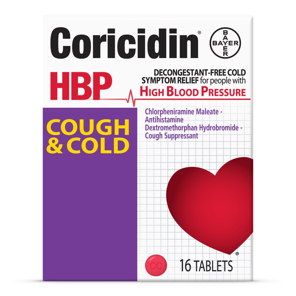 Coricidin HBP Cough & Cold Relief, Decongestant-Free Tablets, 16 ct