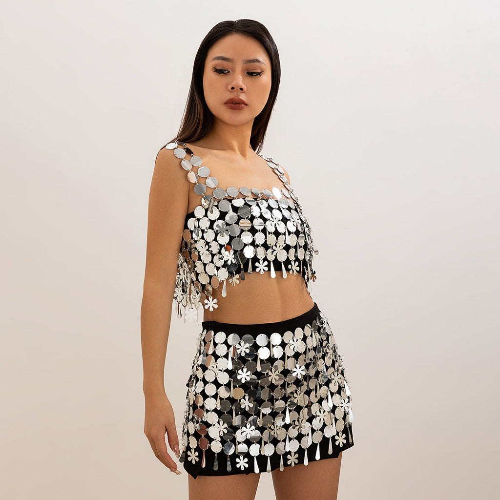 Cyberpunk nightclub style sexy slim fit backpack skirt Body Chain