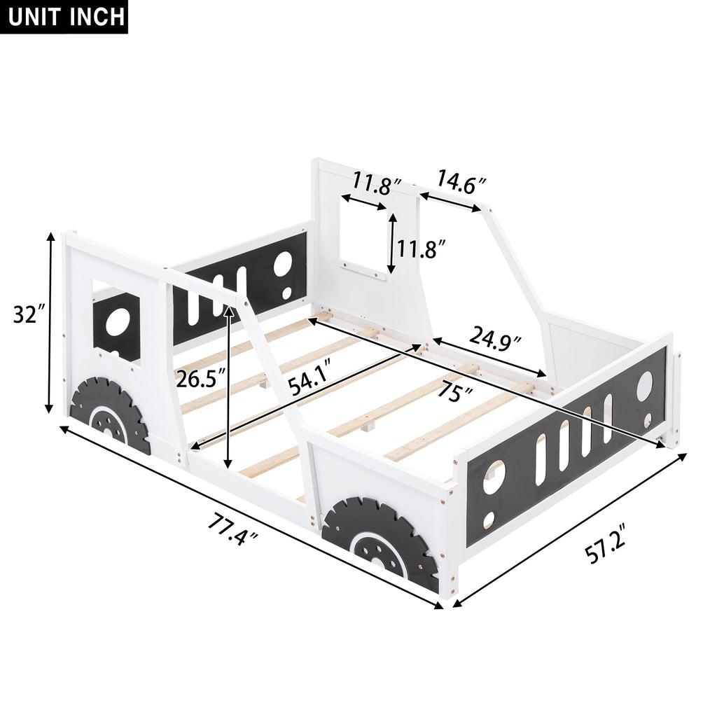 Full Size Classic Car-Shaped Platform Bed with Wheels White