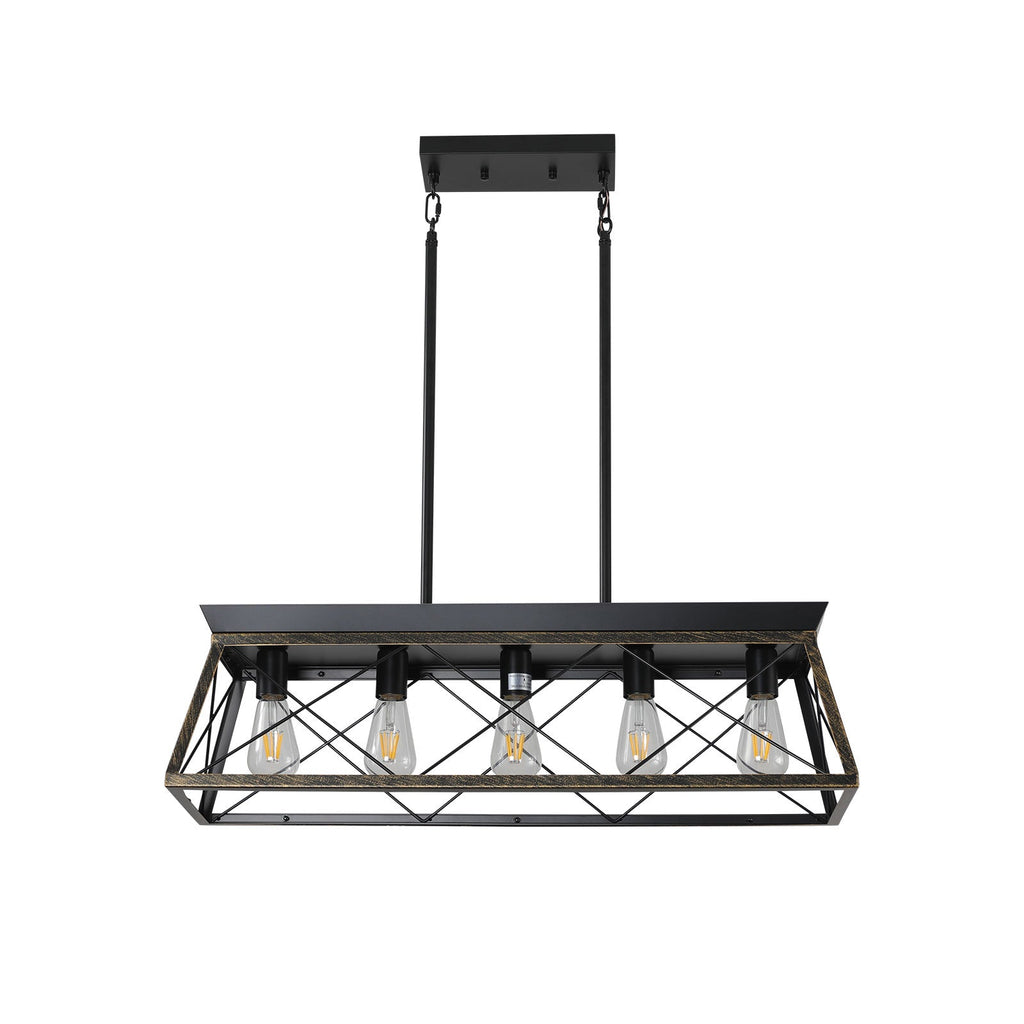5-Light Farmhouse Chandeliers for Dining Room Metal Rustic Pendant Island Light  Modern Rectangular Island Lights (No Bulbs)