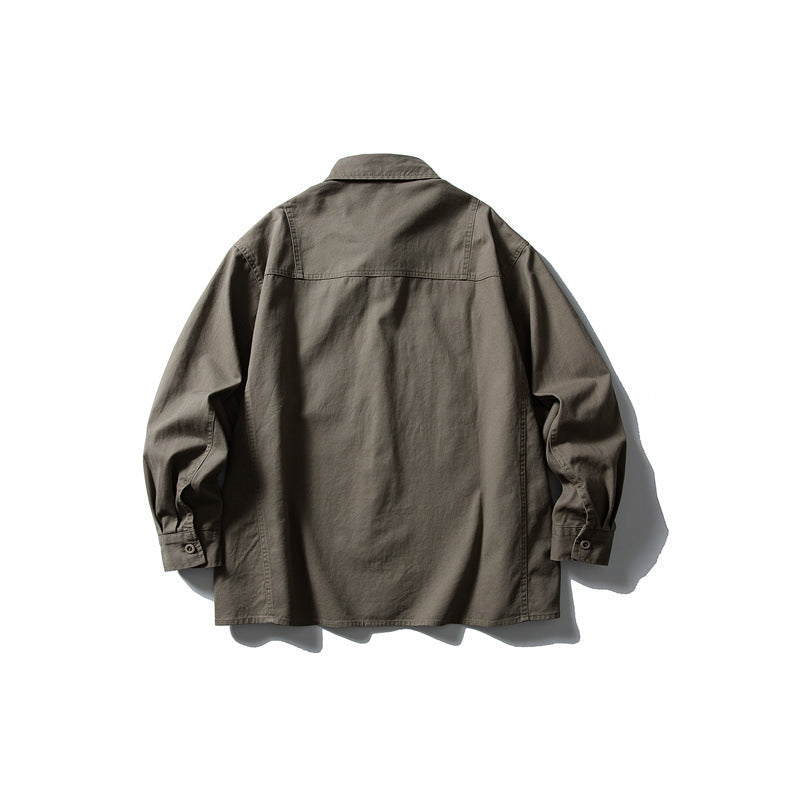 Pocket casual workwear shirt men's loose long sleeved shirt