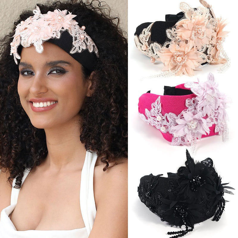 Fashionable handmade embroidery three-dimensional simulation crystal flower hair hoop