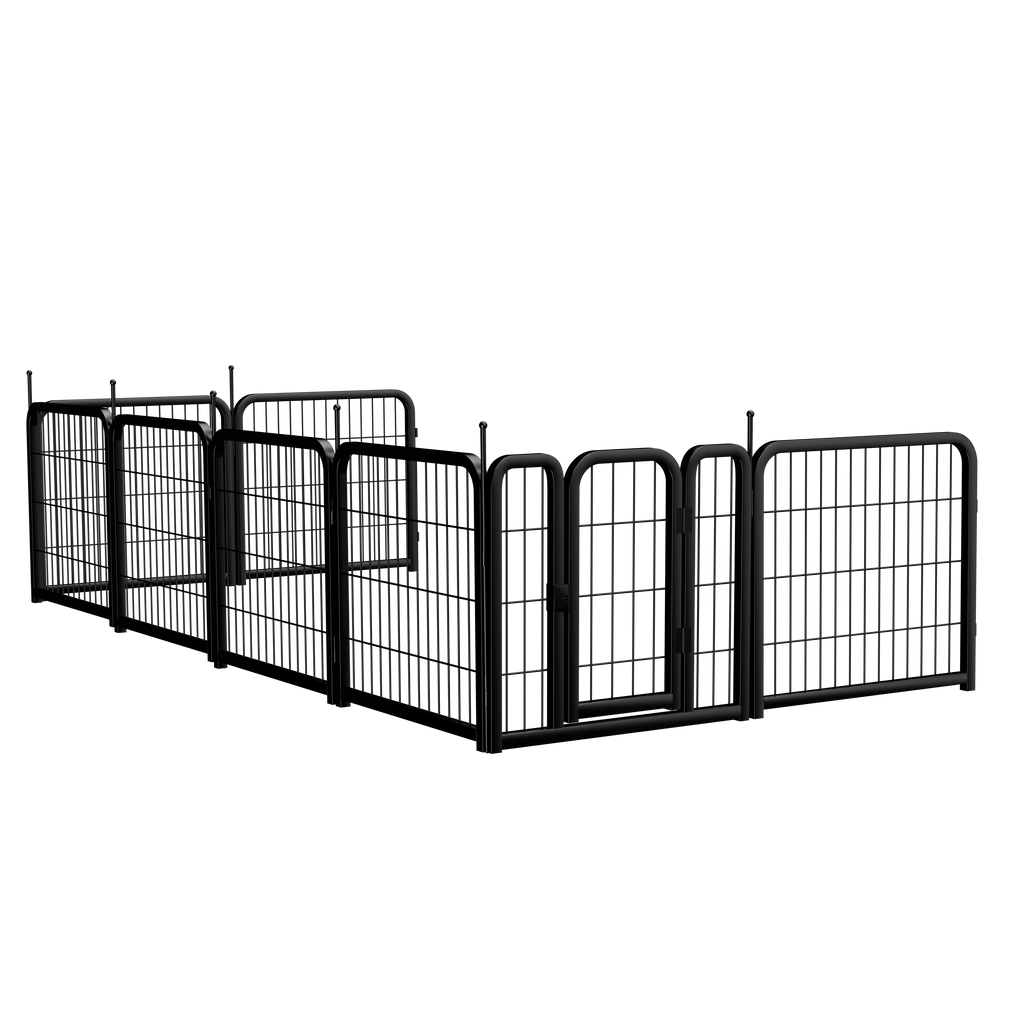 8-panel dog fence, 24 inch small dog pet fence, portable indoor pet game fence. Black, 22.2 inches wide x 23.6 inches high.
