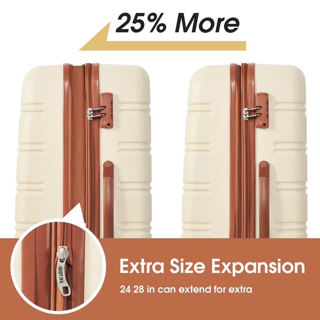 Antique White 3 Piece Luggage Set Hardside Spinner Suitcase with TSA Lock 20" 24' 28" Available