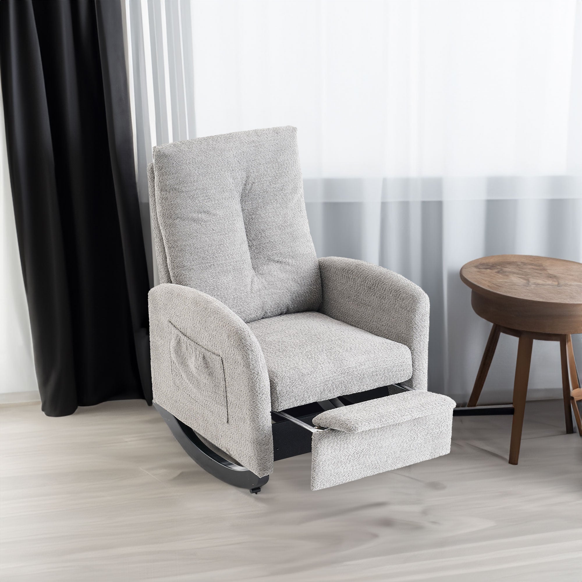 Accent Rocking Chair with Footrest High Back Rubber Wood Rocking Legs Bedroom Living Space