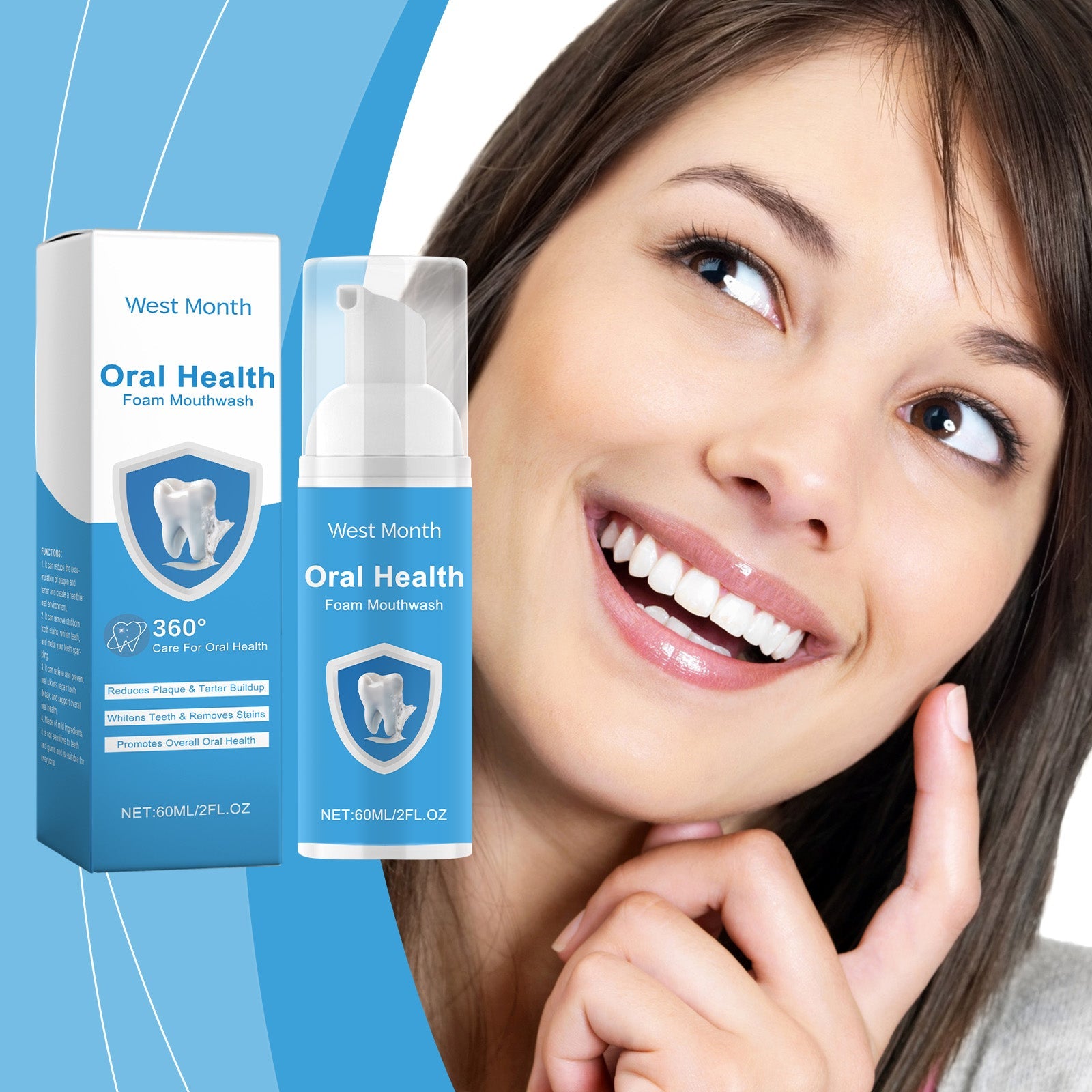 Foaming Mouthwash, Gentle Ingredients Clean Teeth Stains Remove Odors Fresh Mouthwash