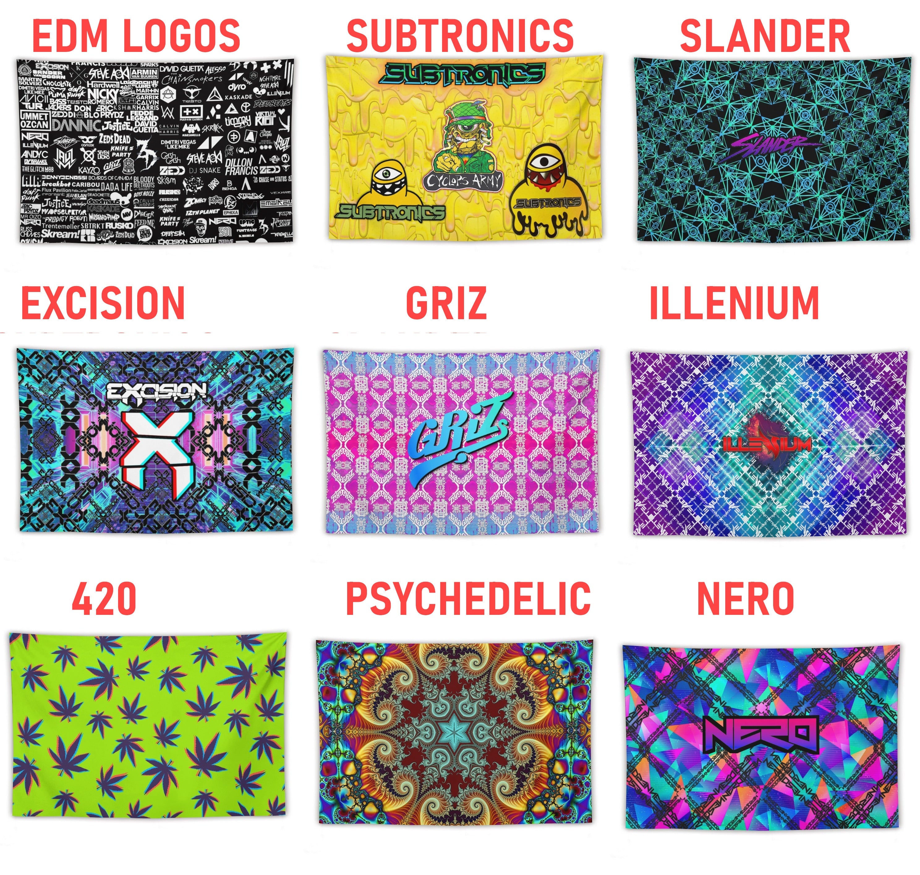 Custom EDM Artist Tapestry Rave Wall Hanging Music Festival Flag Camping Totem Decoration Large Multiple Sizes