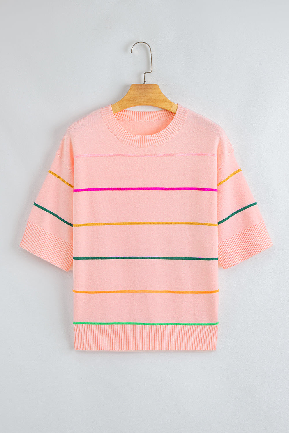 White Striped Half Sleeve Drop Shoulder Sweater - Femstylo