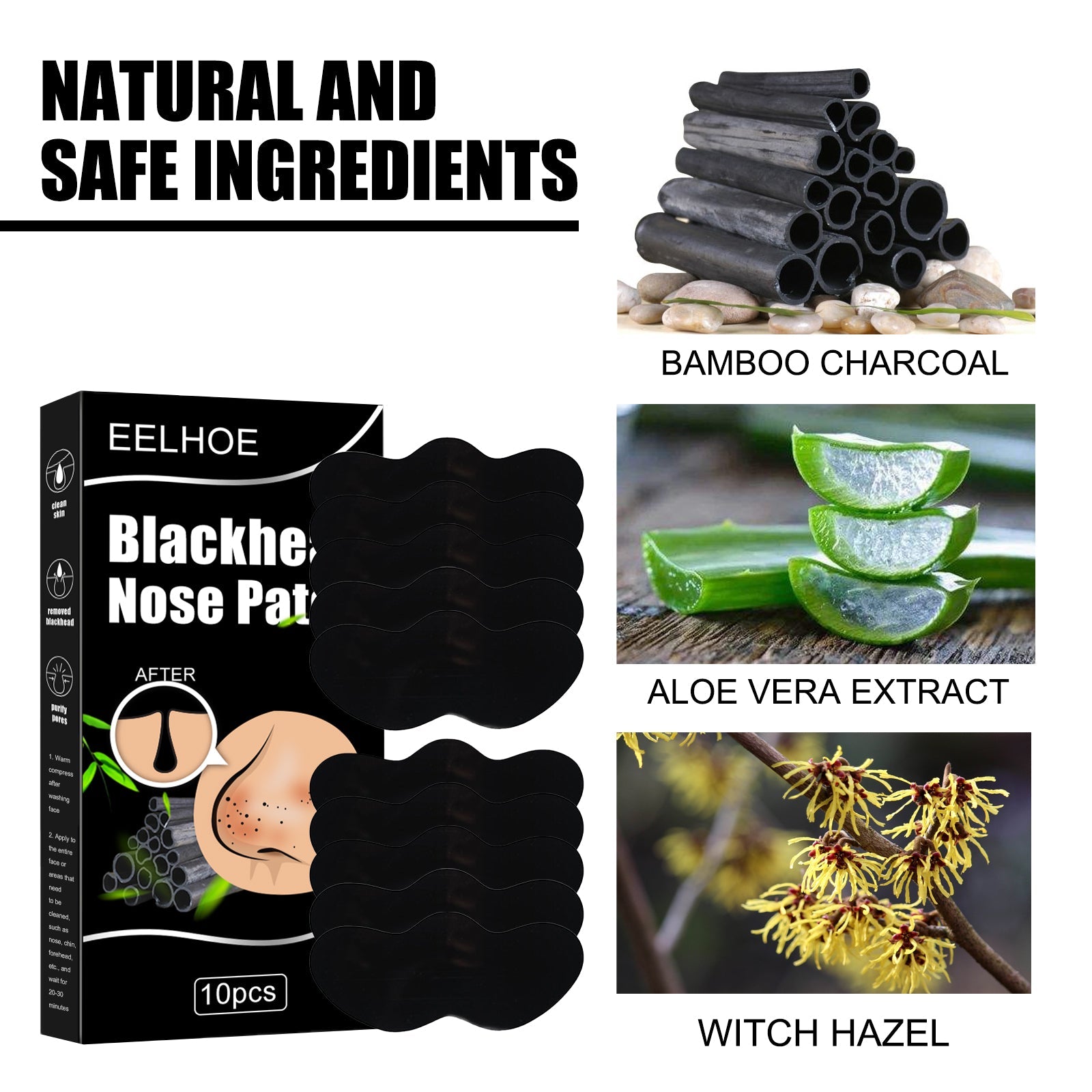 Black Pig Nose Patch, Bamboo Charcoal Remove Blackhead Acne Tear Nose Mask Patch