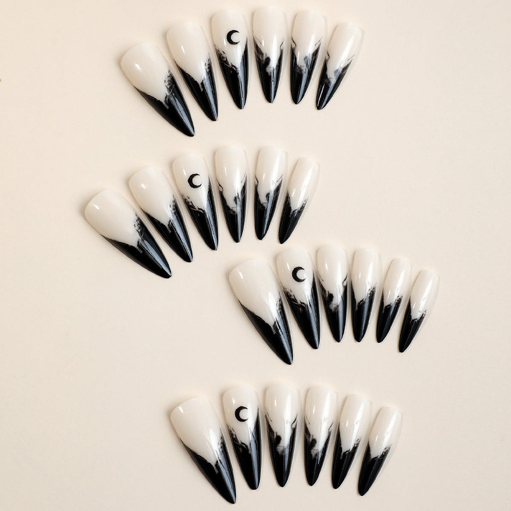 Milky white powder gradient long drop-shaped manicure, high-end fake nail patch wearable nail patch