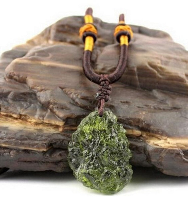 1Pcs Natural Czech meteorite pendant rough green meteorite jewelry necklace fine crystal gravel
