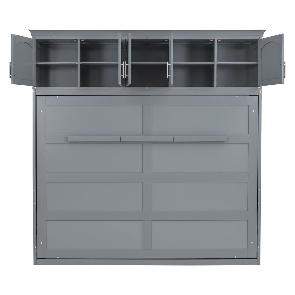 Full Size Murphy Bed Wall Bed with Top Cabinets,Gray