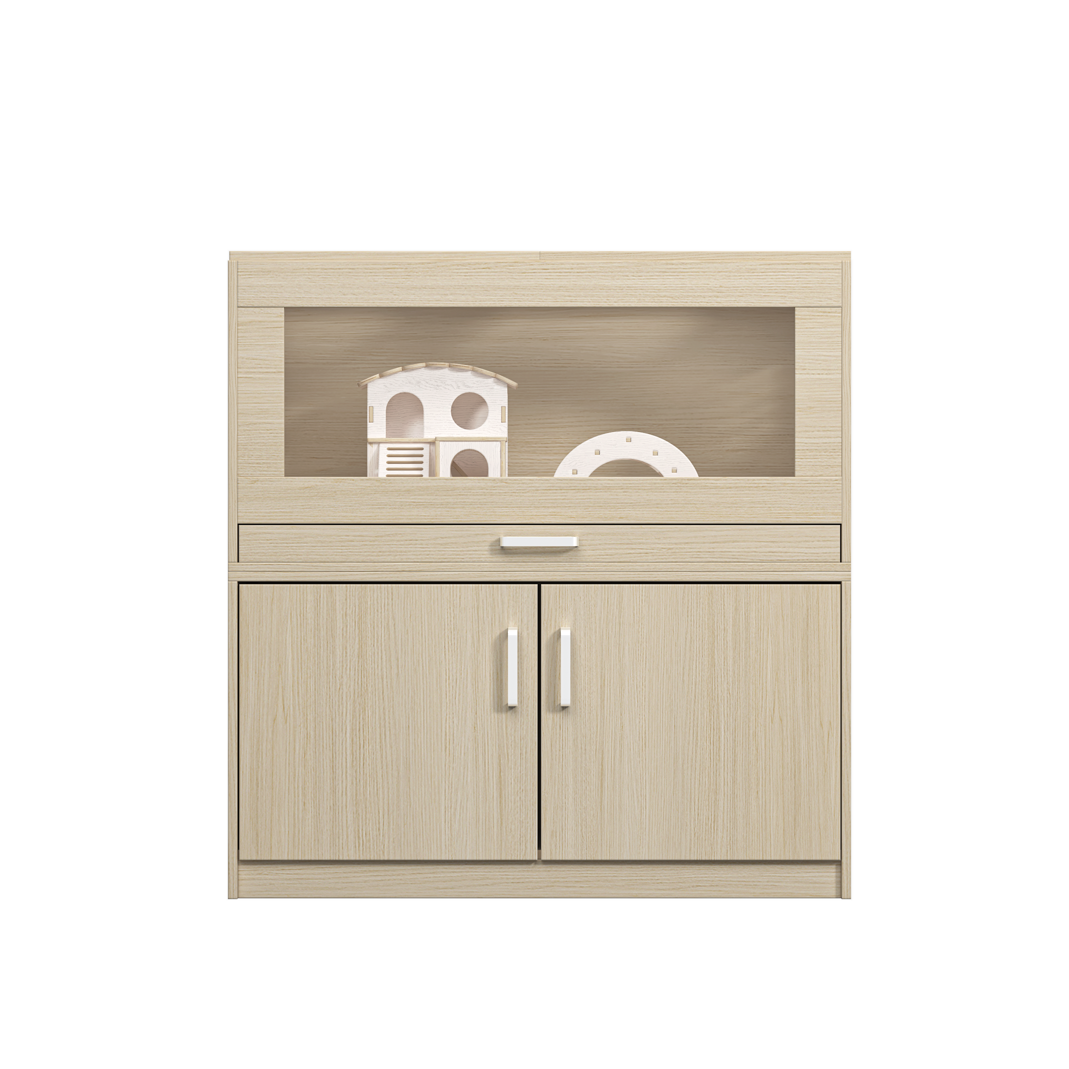 Squirrel cage acrylic panel with independent storage cabinet and wooden guinea pig room with bridge (L 31.50 x W 15.75 x H32.28)