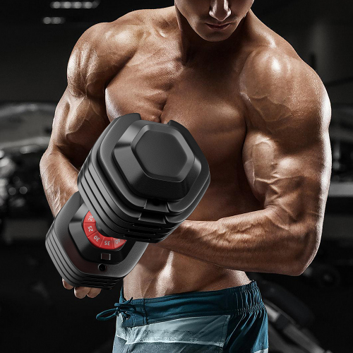 Adjustable dumbbell set, male and female 10 in 1 free dumbbell black rotating handle for quick adjustment (10 gears/55 pounds)
