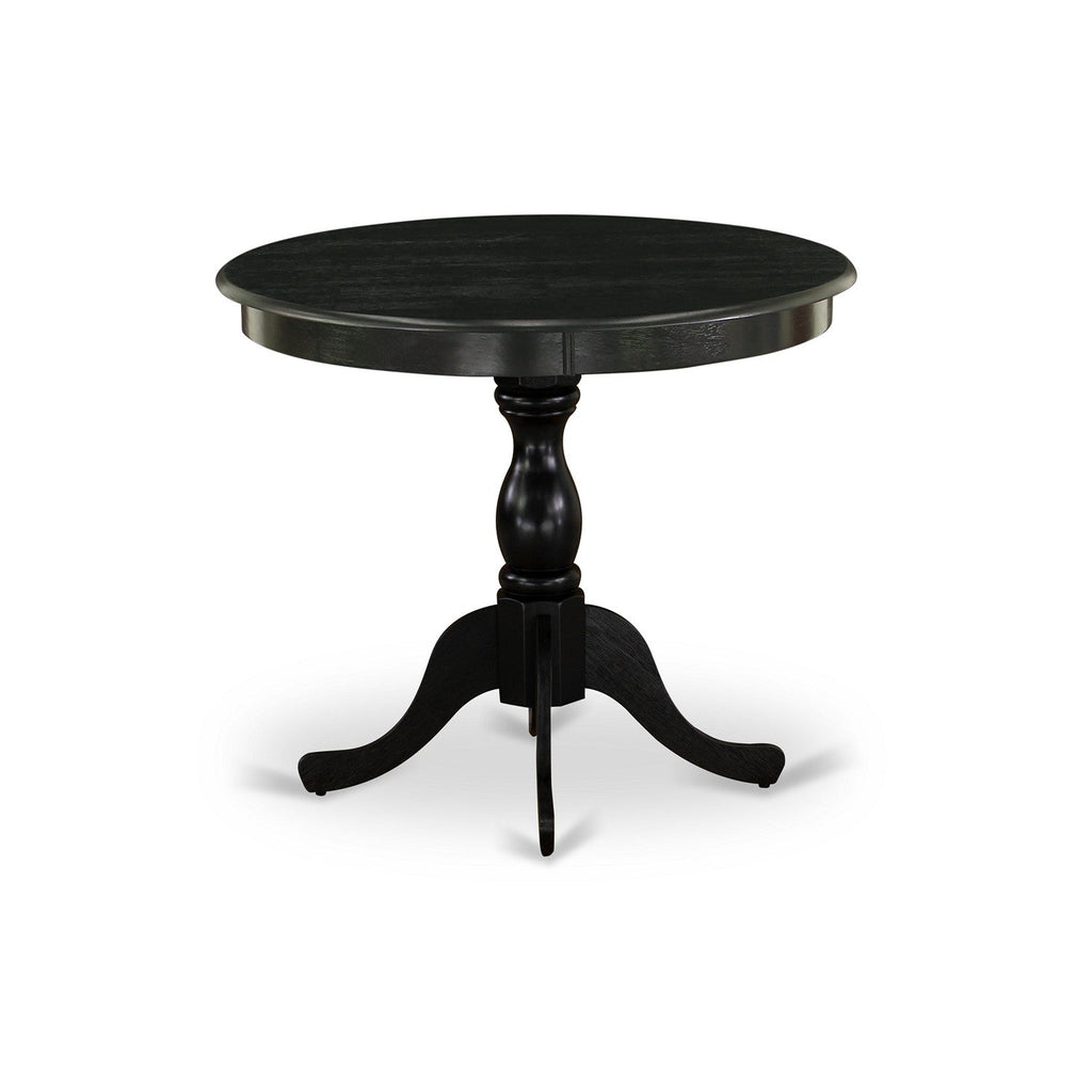 EAST WEST FURNITURE - AMVA5-BLK-W - 5-Piece Kitchen Dining Set- 4 Dining Chair and Modern Round Dining Table - Wooden Seat and Slatted Chair Back (Black Finish)