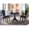 EAST WEST FURNITURE - AMVA3-BLK-W - 3-Pc Dinette Room Set- 2 Modern Dining Room Chair and Kitchen Dining Table - Wooden Seat and Slatted Chair Back (Black Finish)
