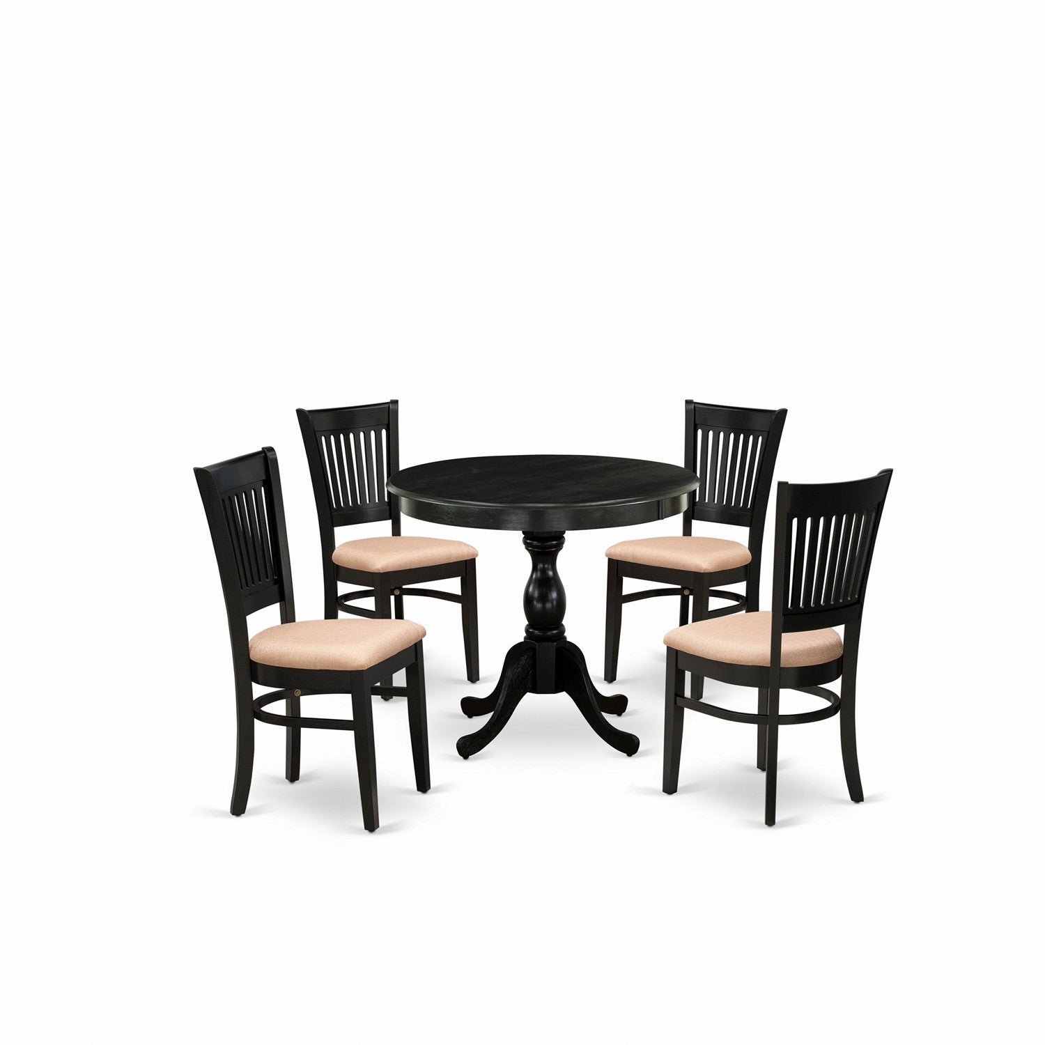 EAST WEST FURNITURE - AMVA5-BLK-C - 5-Pc Dining Room Table Set- 4 Kitchen Chair and Modern dining room table - Linen Fabric Seat and Slatted Chair Back (Black Finish)