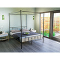 EAST WEST FURNITURE - ATQCBLK - Anniston Canopy Bed with Deluxe Style Headboard and Footboard - Luxurious Metal Frame in Powder Coating Black