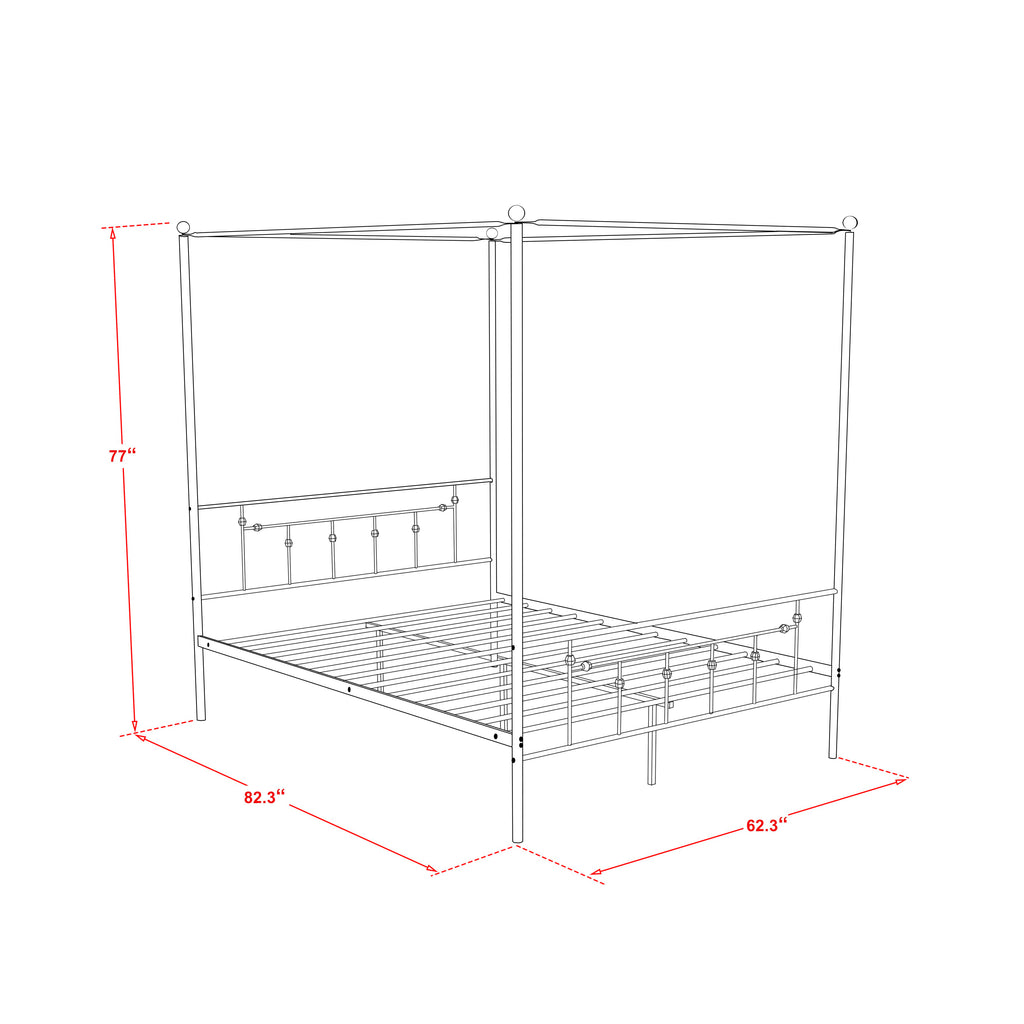 EAST WEST FURNITURE - ATQCWHI - Anniston Queen Bed with Luxurious Style Headboard and Footboard - Canopy Metal Frame in Powder Coating Linen white