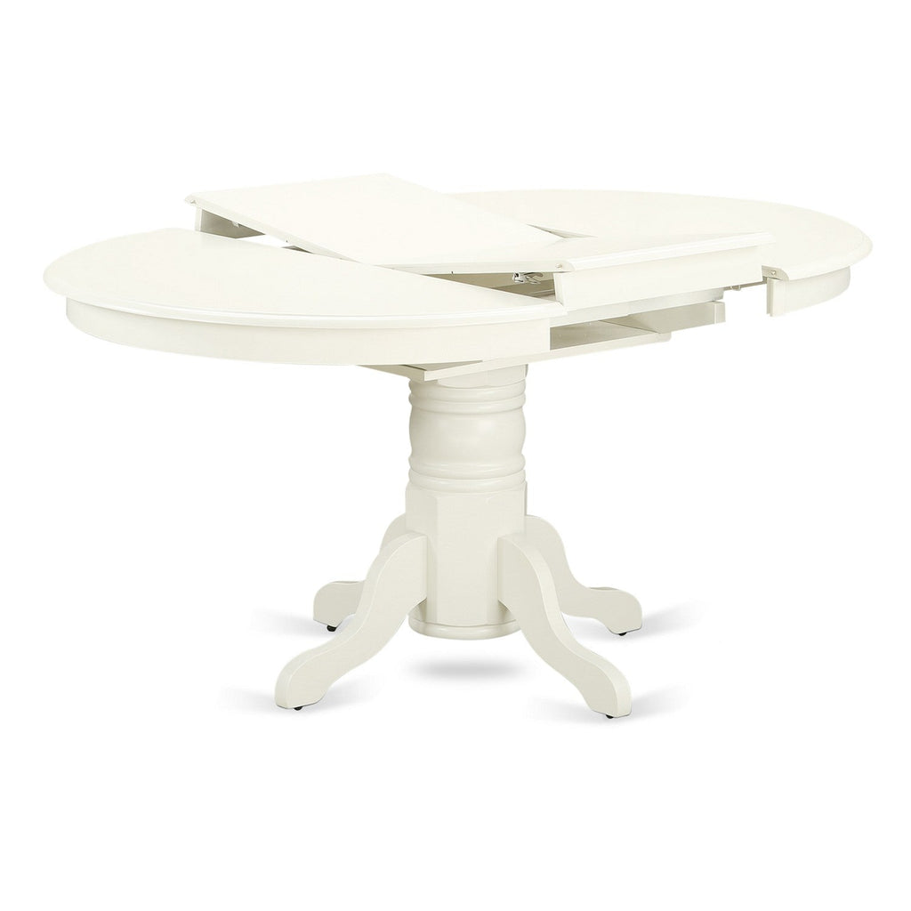 EAST WEST FURNITURE - AVVE5-LWH-15 - 5 Pc Dining Room Table Set - 4 Baby Blue Linen Fabric Dining Padded Chairs with High Back and 1 Removable leaf Oval Dining Table - linen white Finish
