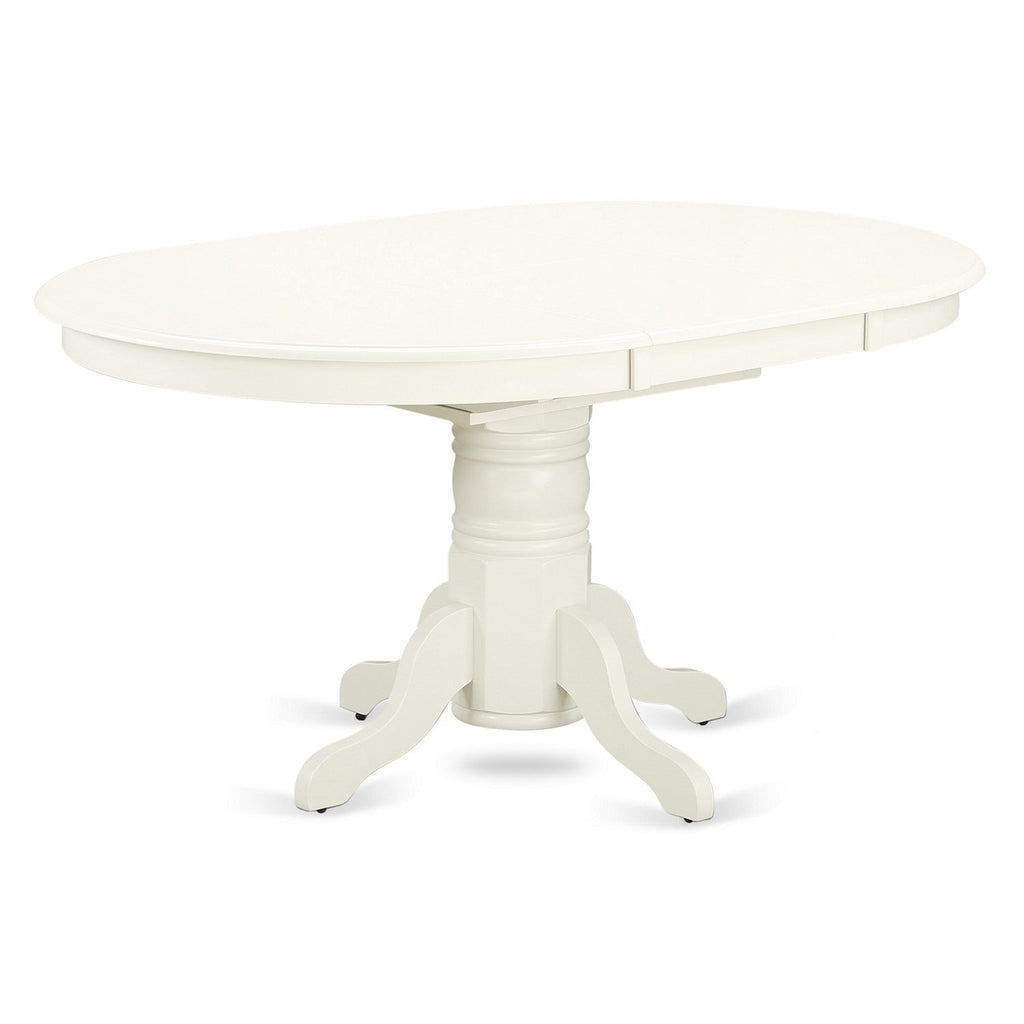 EAST WEST FURNITURE - AVVE5-LWH-15 - 5 Pc Dining Room Table Set - 4 Baby Blue Linen Fabric Dining Padded Chairs with High Back and 1 Removable leaf Oval Dining Table - linen white Finish