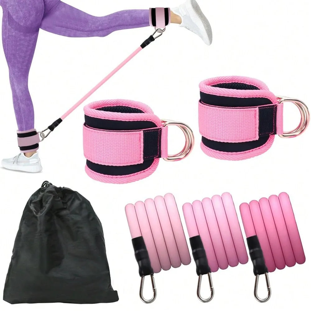 3 Piece Natural Latex Yoga Resistance Bands | Hip and Leg Shaping Trainer with Ankle Straps