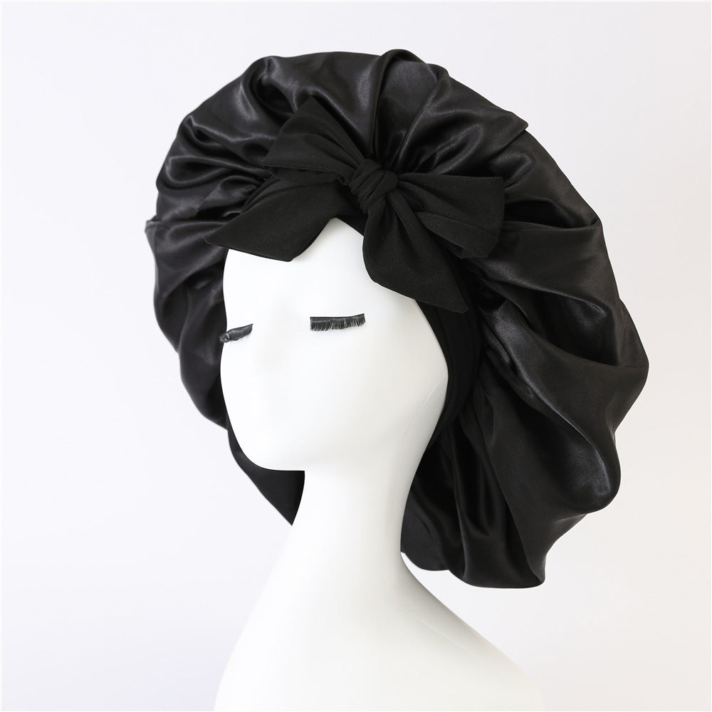 Elastic ribbon bow color Ding round hat solid color night cap wide-brimmed beauty hairdressing head scarf hat