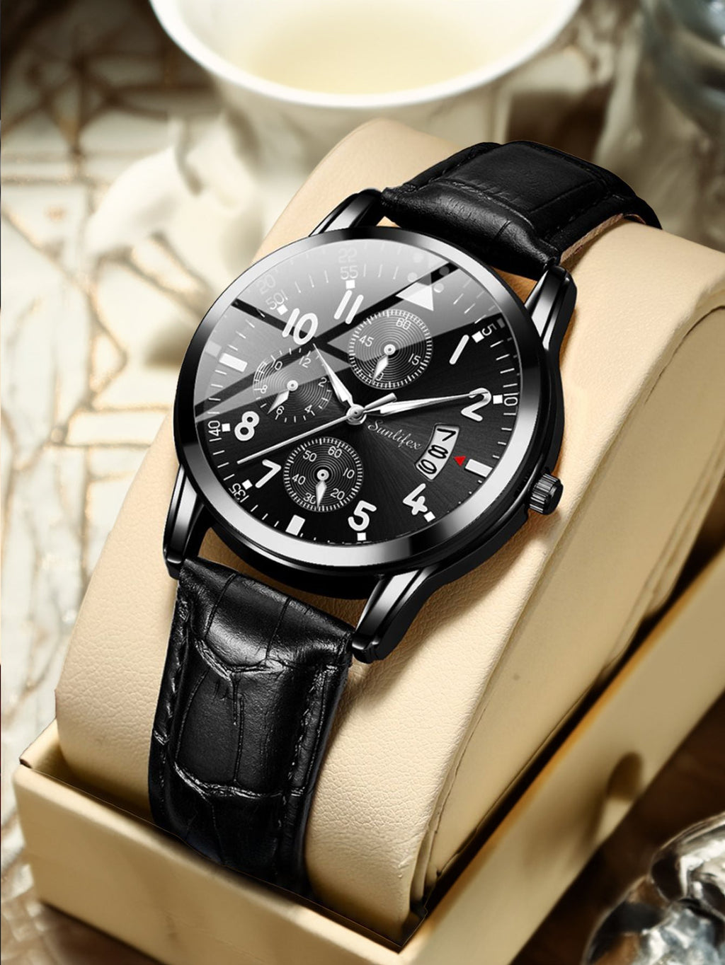 New Men's Watch Student Men's Night Light Waterproof Sports Leather Strap Black Quartz Watch