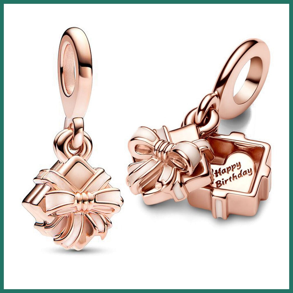 Pan Jiazhu Rose Gold Openable Birthday Gift Box Pendant Bow Ribbon Cute Gift Accessories