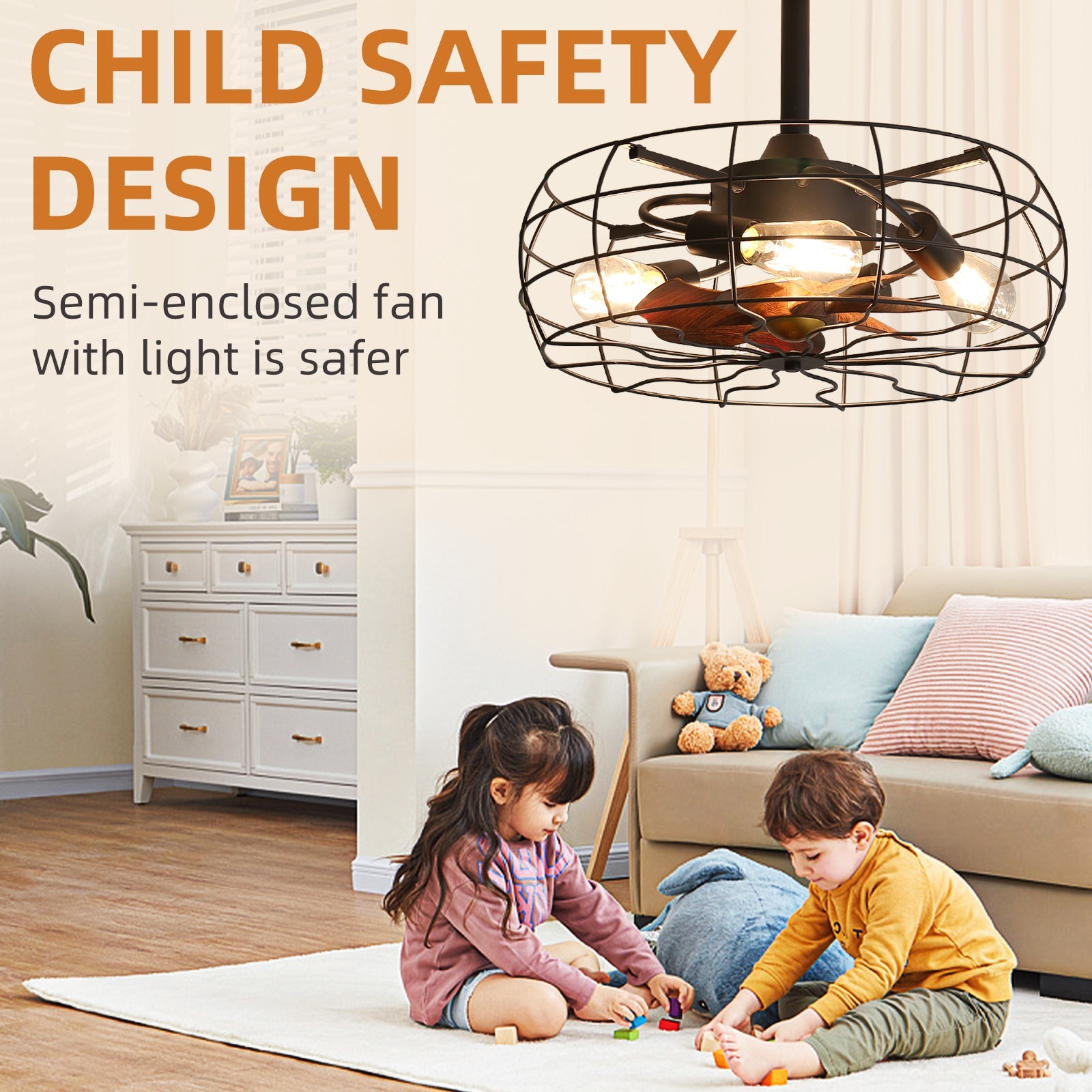 19inch Cage Retro Reiling Fan with Lights