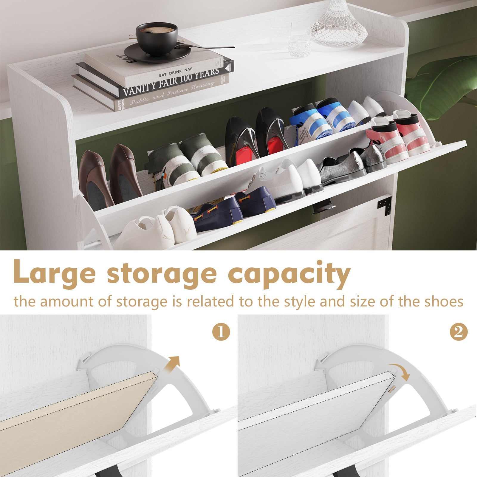 Shoe Cabinet with 2 Flip Drawers,Shoe Storage Cabinet for Entryway,Freestanding Shoe Cabinet Organizer with Open Storage White
