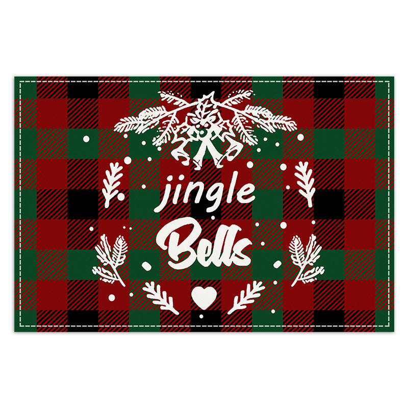 Christmas Tree Elk Printed Meal Mat Christmas Striped Checkered Table Mat White Hemp Western Food Mat