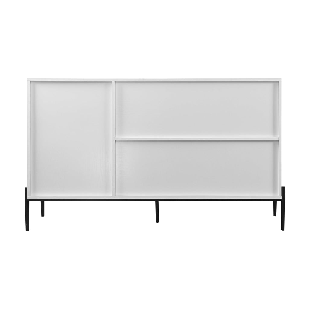 Modern characteristic storage cabinet side panel with glass sliding door and 3 drawers, dining table cabinet in white color