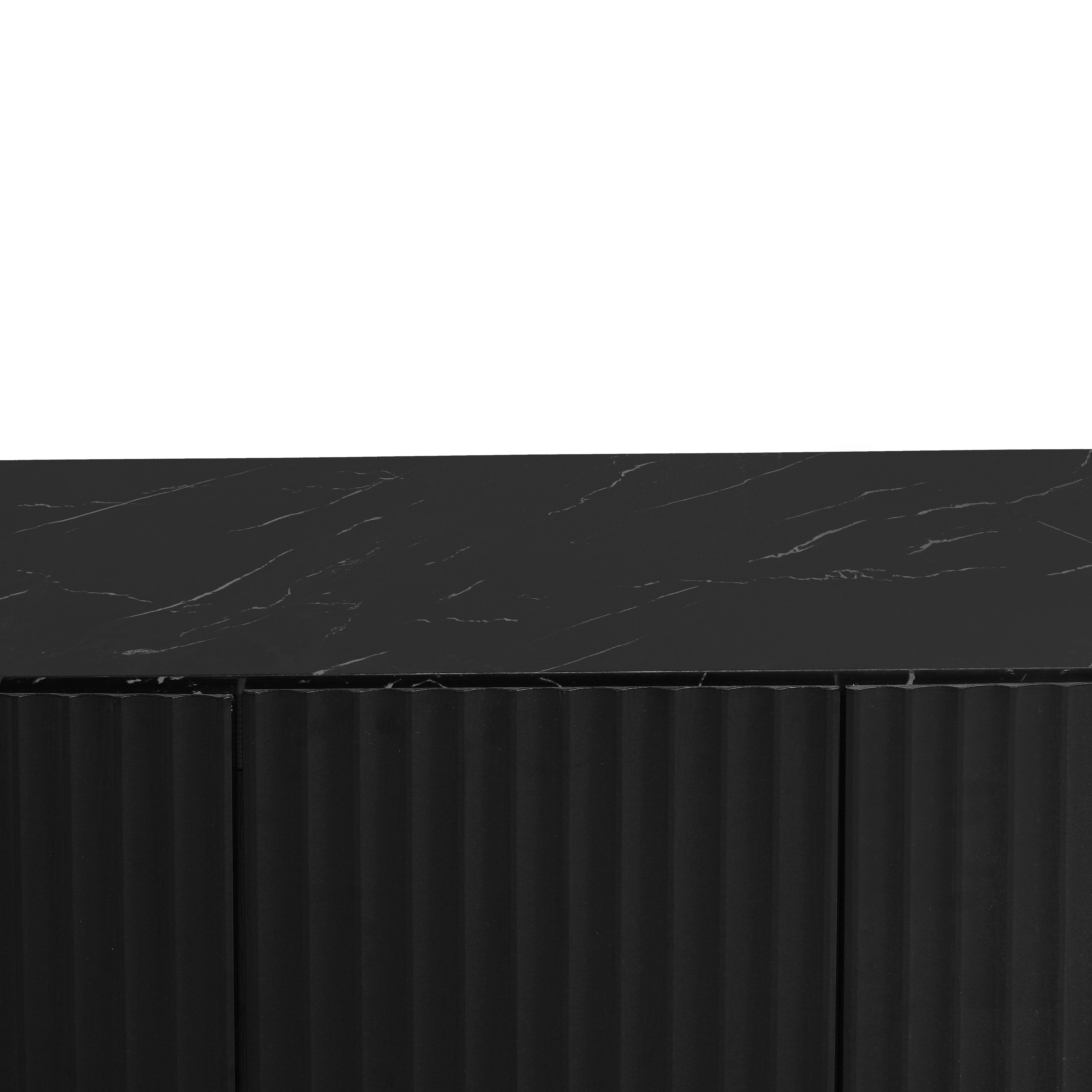 LED Carved Line 3 Door Storage Cabinet,Sideboard Buffet Cabinet With Adjustable Shelf,Large Storage Accent Cabinet